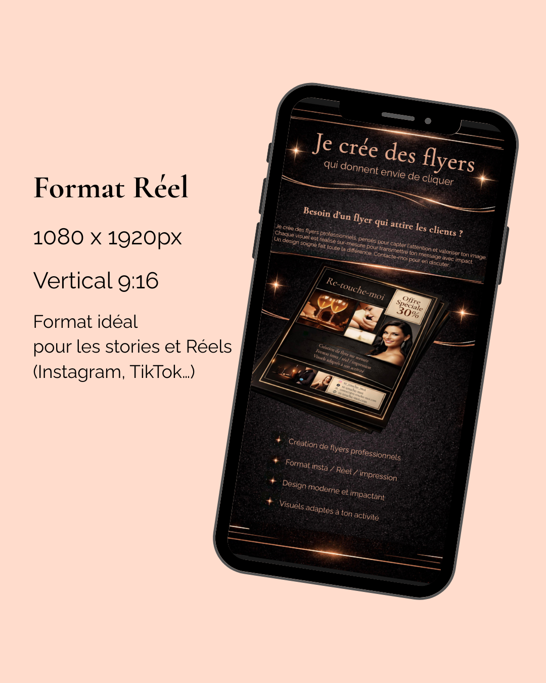 Format flyer vertical adapté aux stories et Reels Instagram et TikTok, idéal pour une communication visuelle percutante sur mobile
