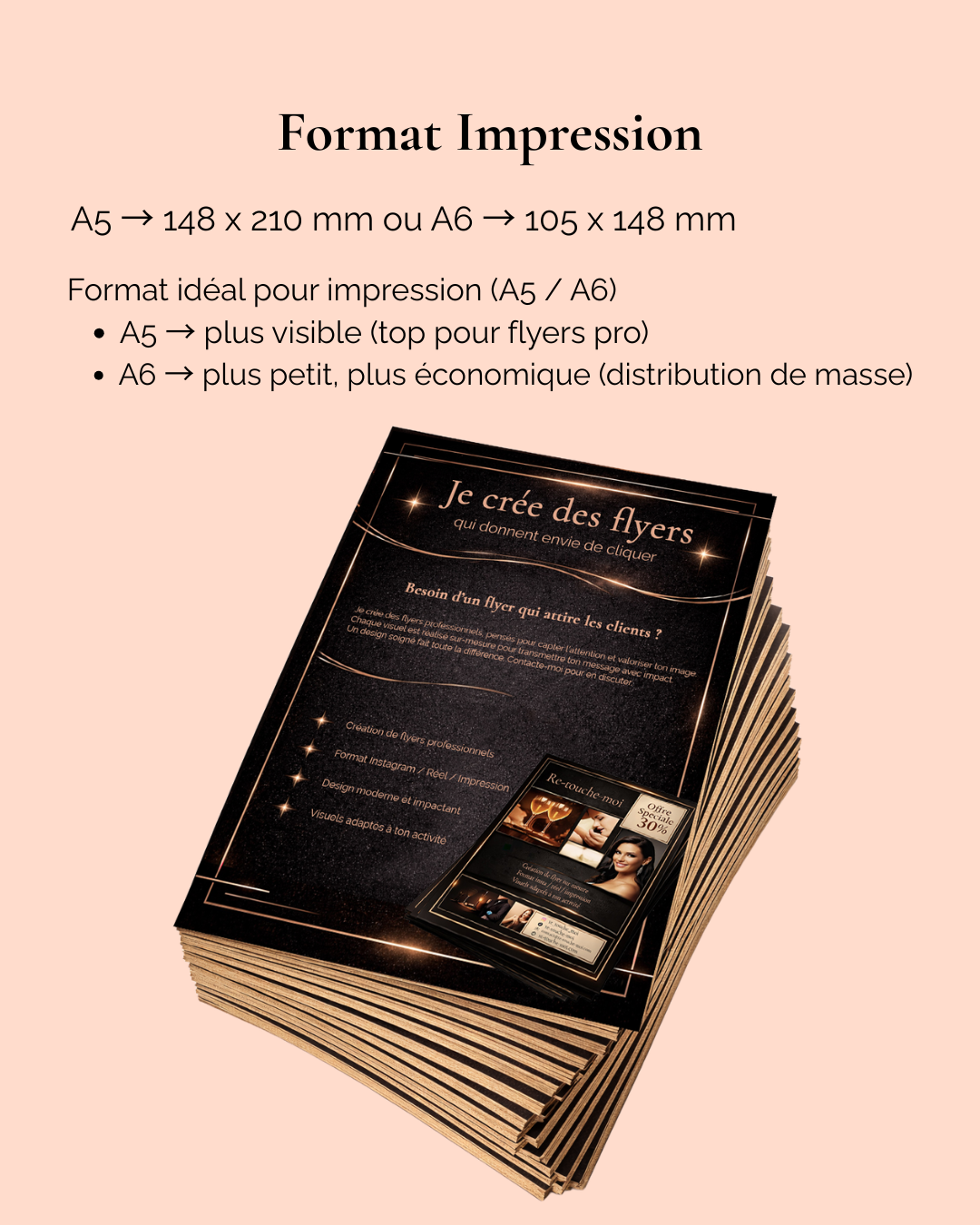 Flyer format impression A5 ou A6, conçu pour une distribution physique avec un rendu professionnel et une lecture claire