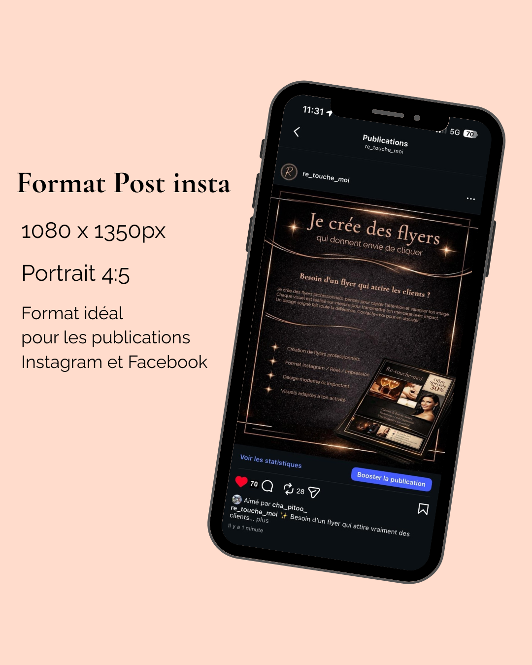 Flyer format Instagram 4:5 (1080x1350 px), idéal pour les publications sur Instagram et Facebook avec une visibilité optimale sur mobile
